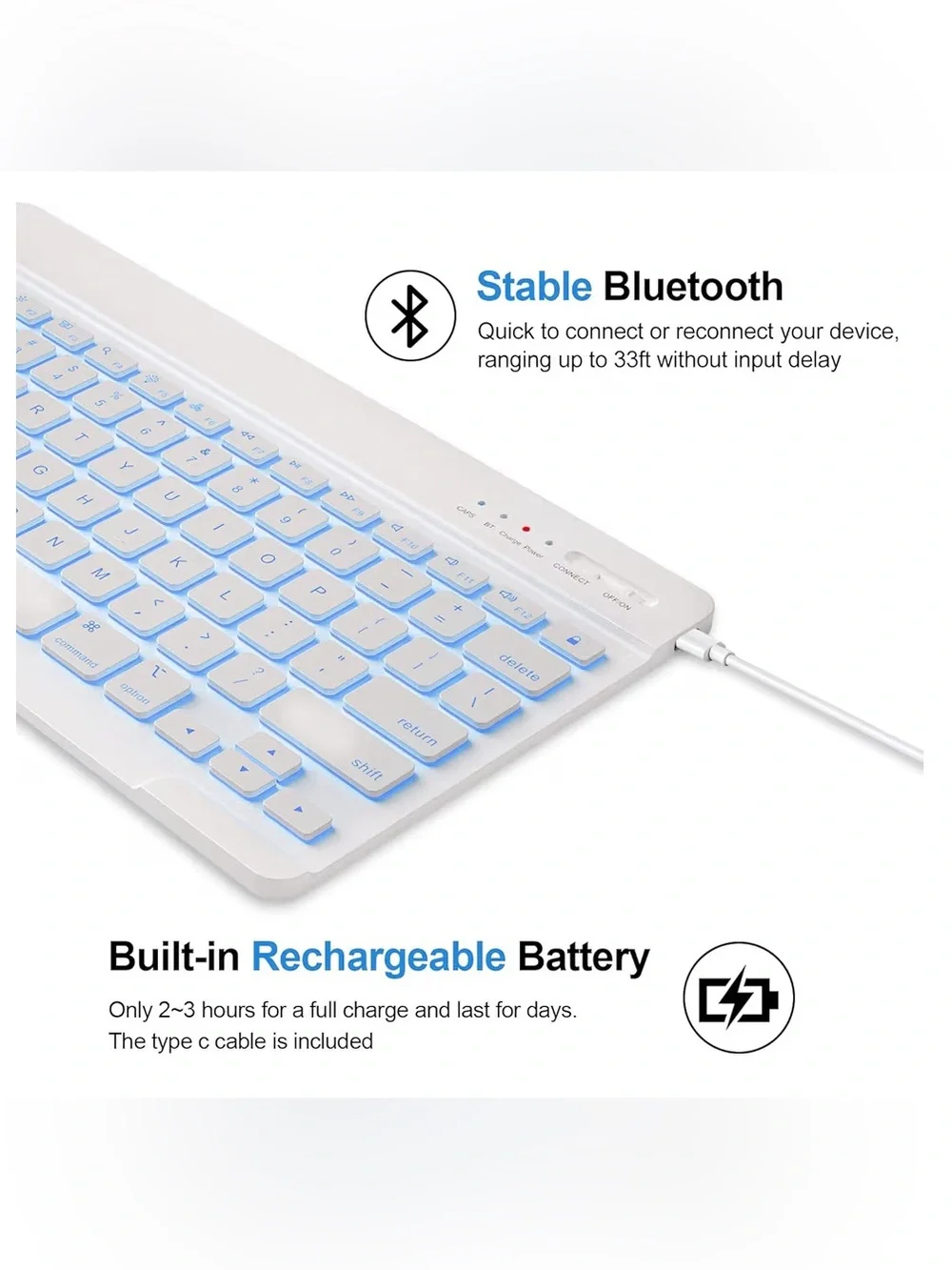 7 Color Backlit Mac Keyboard Ultra Slim Bluetooth Wireless Keyboard Apple USB-C